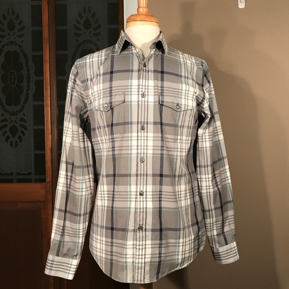 Express Fitted Plaid Button-Up Shirt